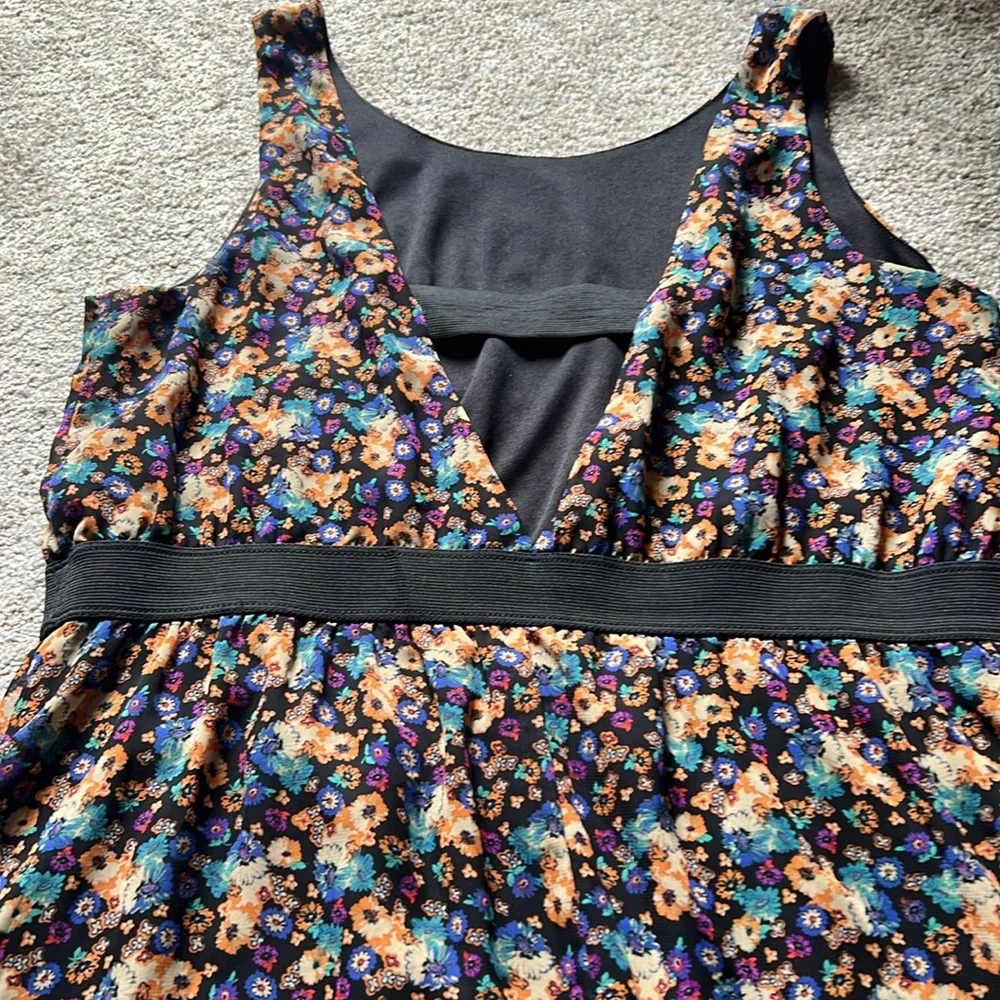 Xhilaration Sleeveless Floral Dress XL Black Orange Blue Purple Flowers Keyhole - Picture 8 of 15